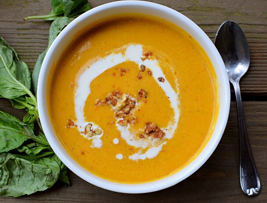 Butternut Squash Ginger Soup - caramel and cashews