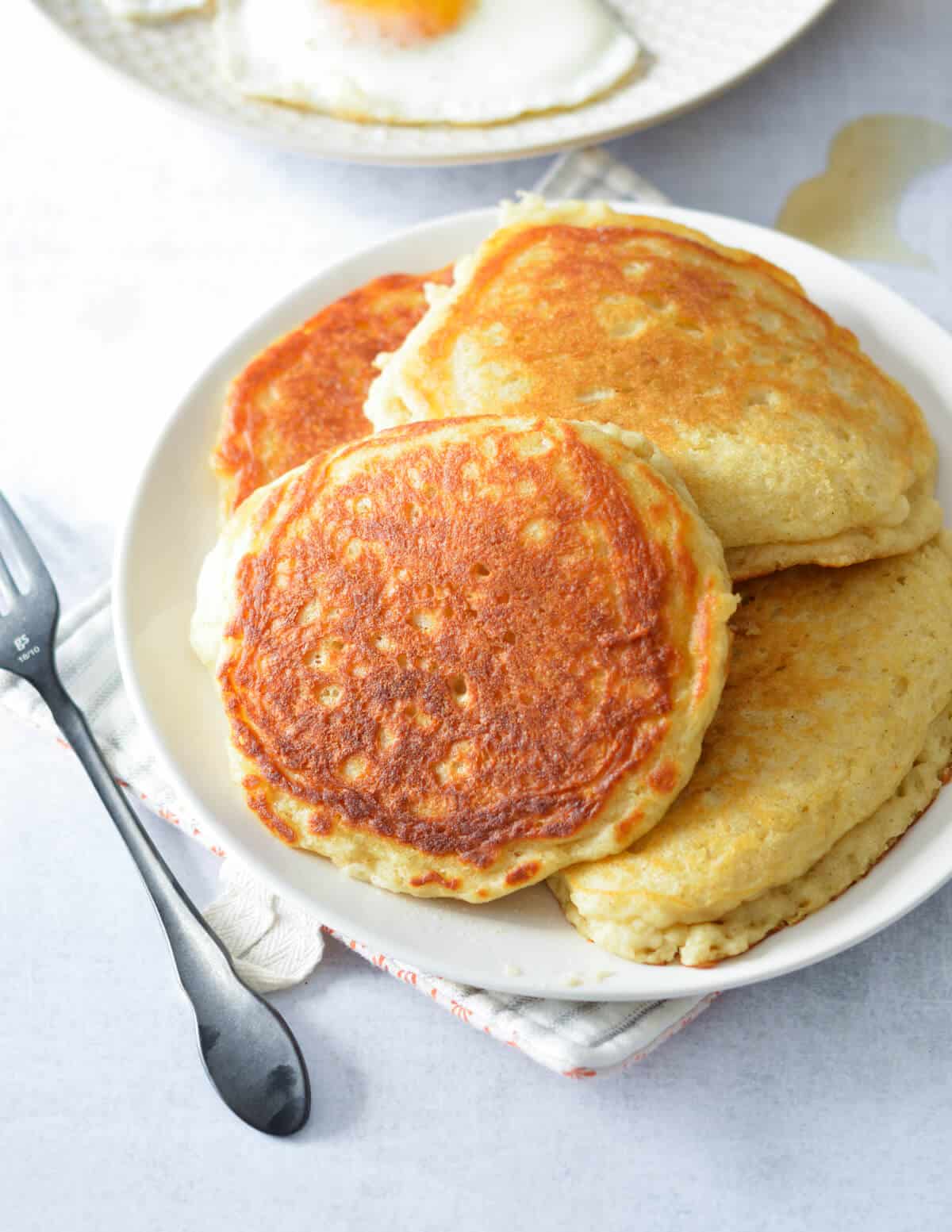 a plate of buttermilk pancakes.