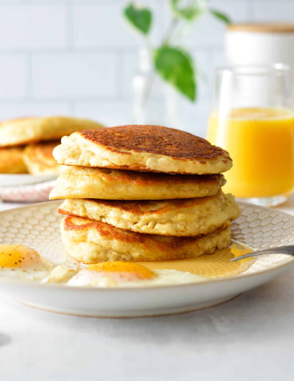 a stack of buttermilk pancakes.