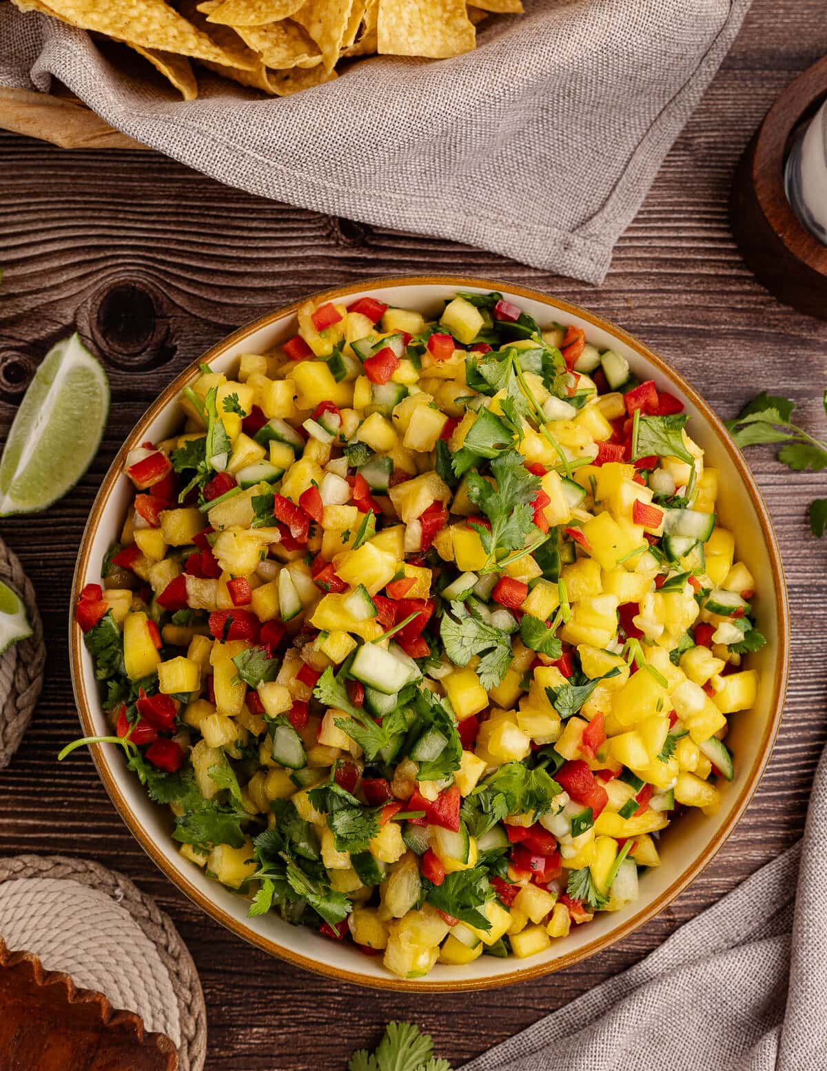 a bowl of pineapple mango salsa
