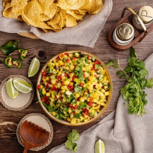 a bowl of pineapple mango salsa