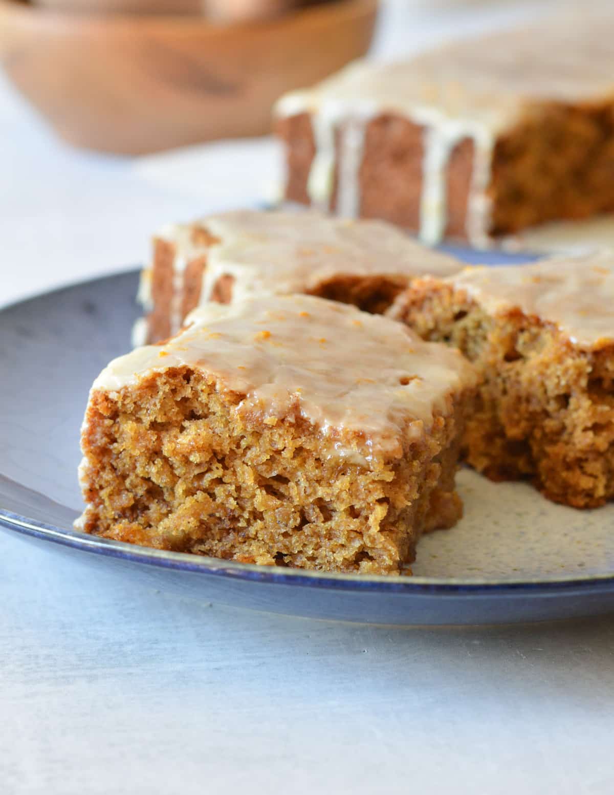 slices of gingerbread cake on a plate.