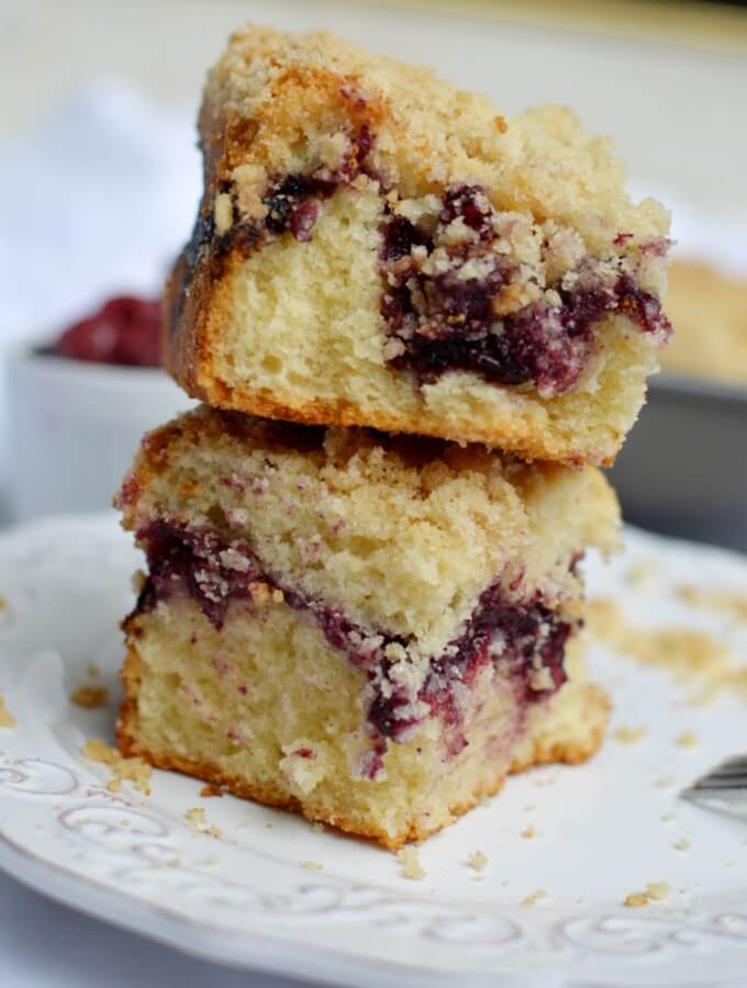 Gluten Free Coffee Cake with Berry Swirl - caramel and cashews