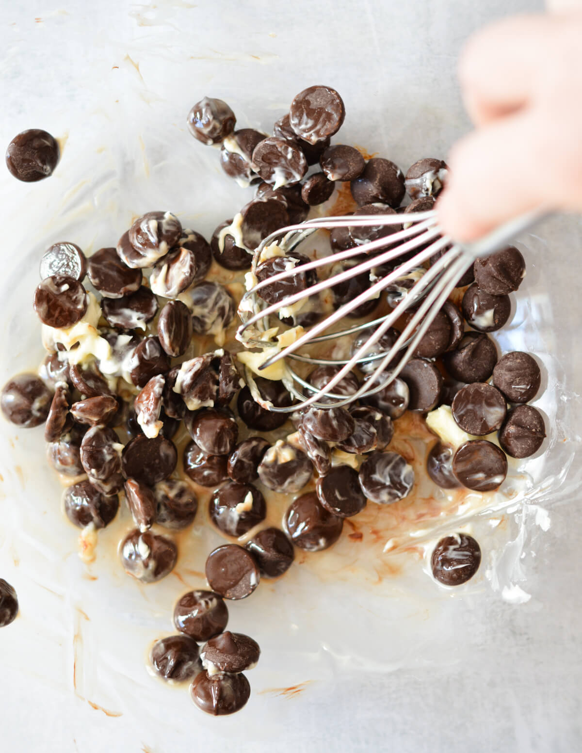 whisking slightly melted chocolate chips and butter. 