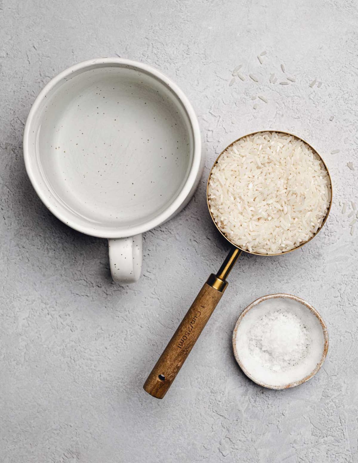 water, white rice, and kosher salt.
