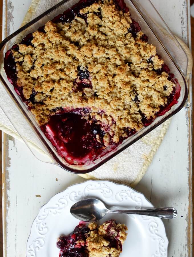 Triple Berry Crisp with Oat Crumble - caramel and cashews