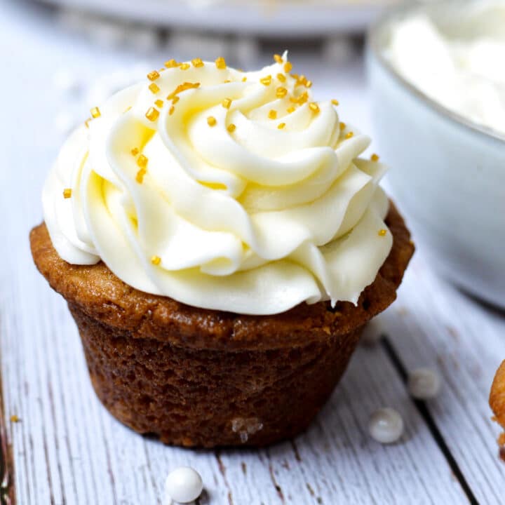 cupcake with cream cheese frosting.