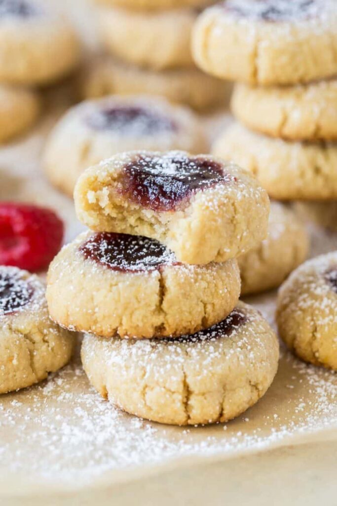 raspberry almond thumbprint cookies