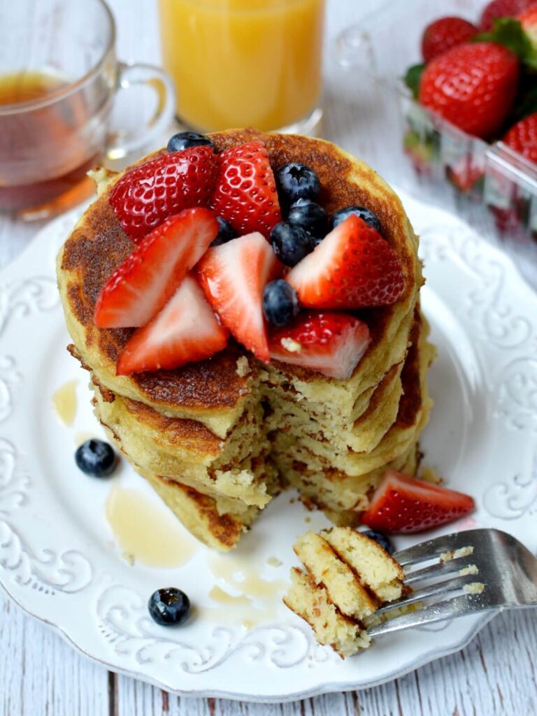 almond flour pancakes with a fork