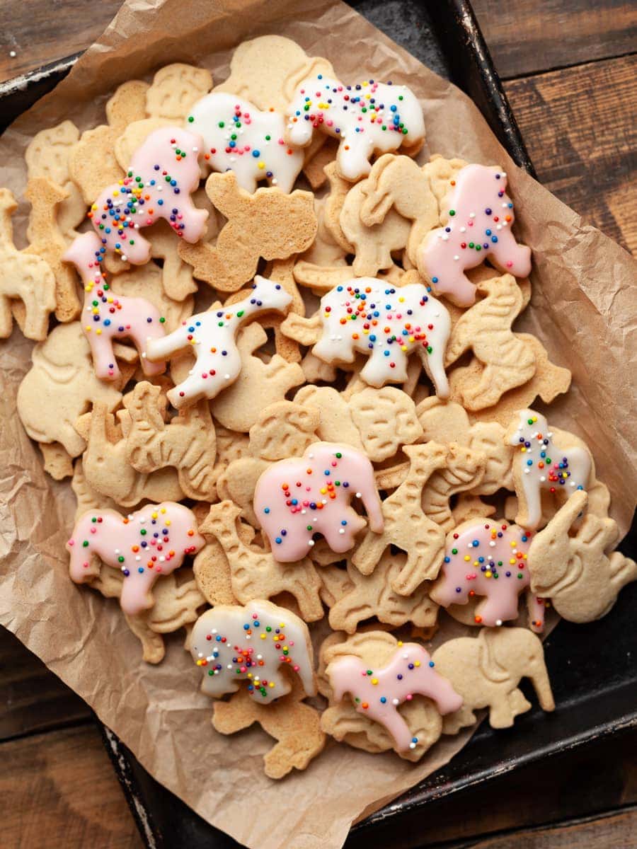 gluten free animal crackers on parchment paper