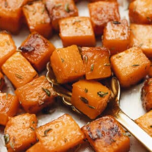 close up of sauteed butternut squash