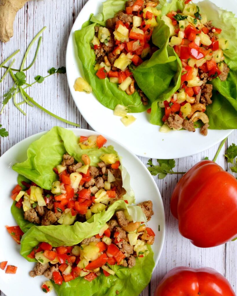 thai lettuce wraps on plates