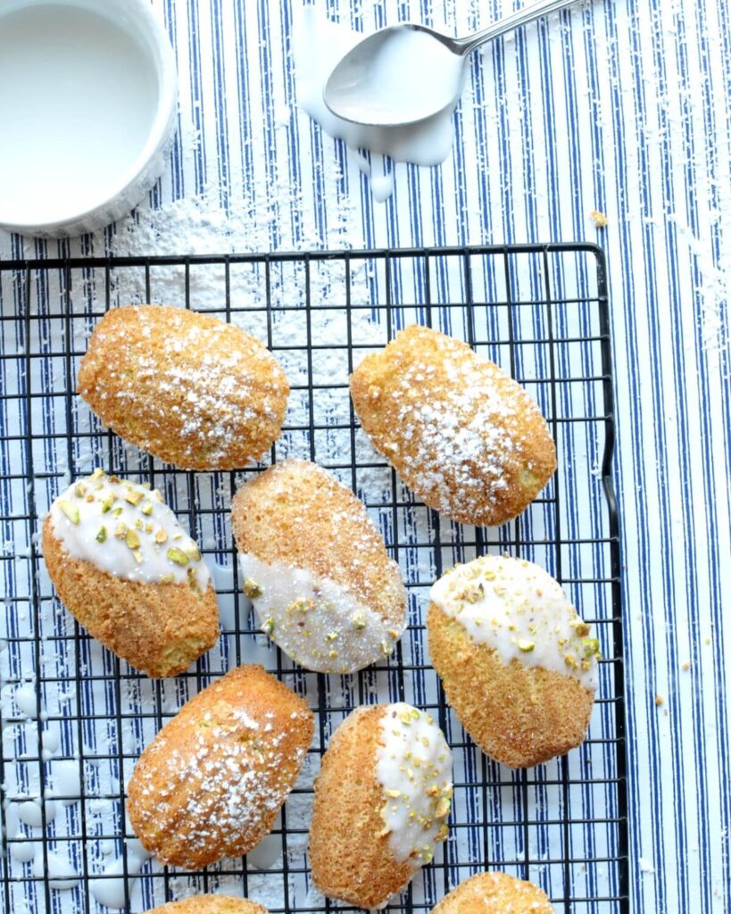 Gluten free madeleines on a cooling rack