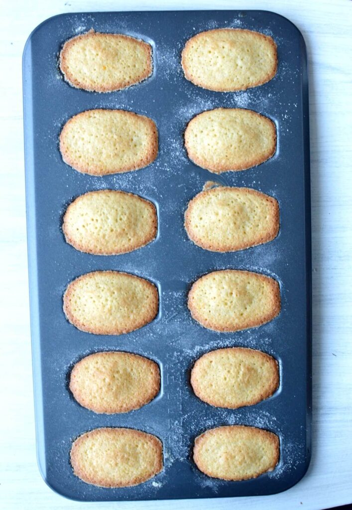 gluten free madeleines baked and still in the pan