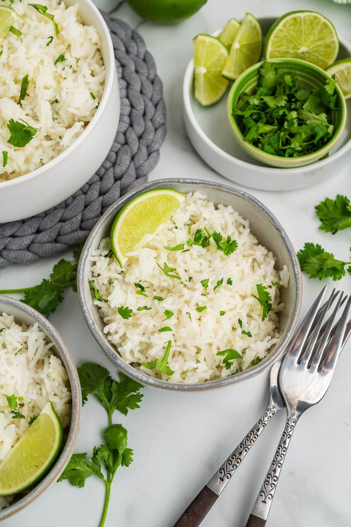 two bowls of cilantro lime rice.