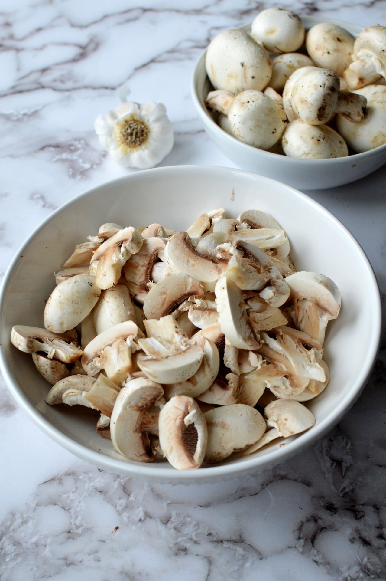 A bowl of sliced mushrooms
