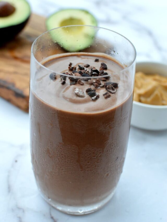 Peanut Butter Avocado Chocolate Smoothie caramel and cashews
