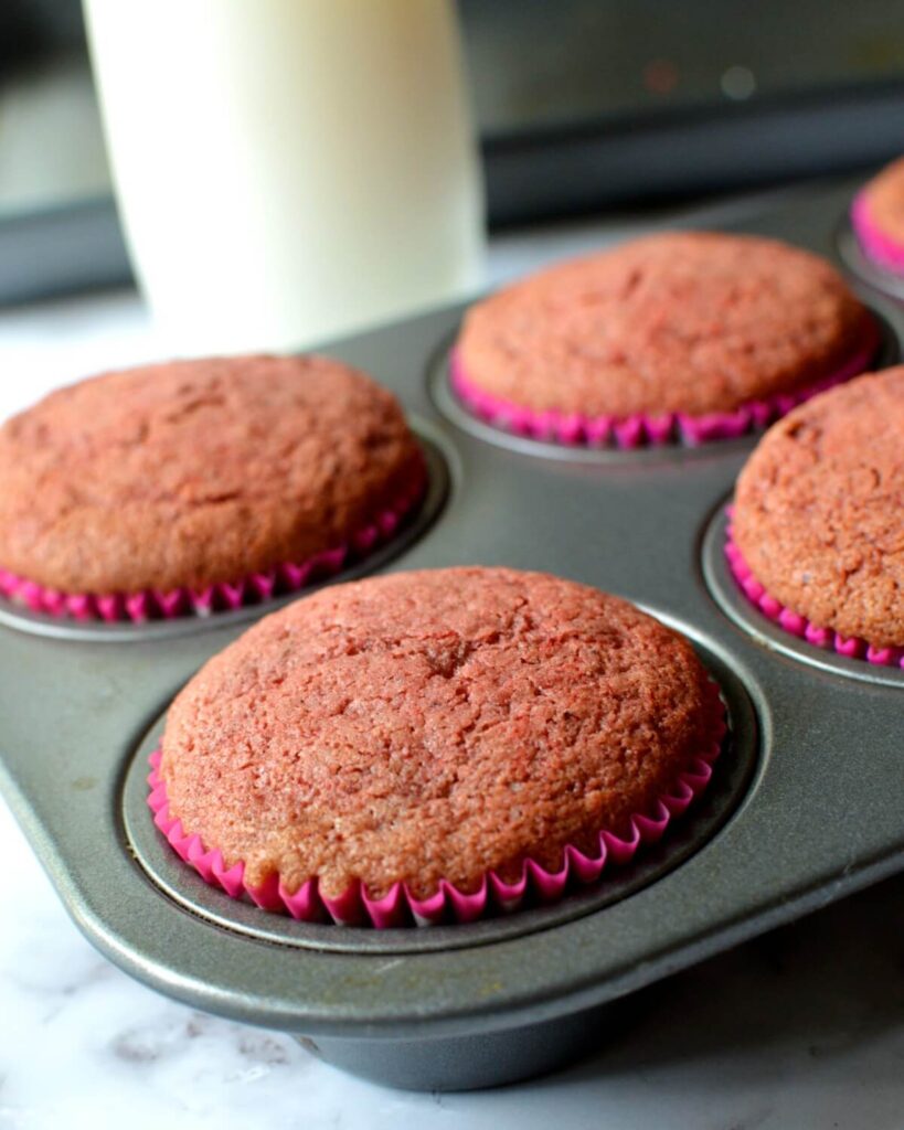 Red velvet cupcakes in a pan