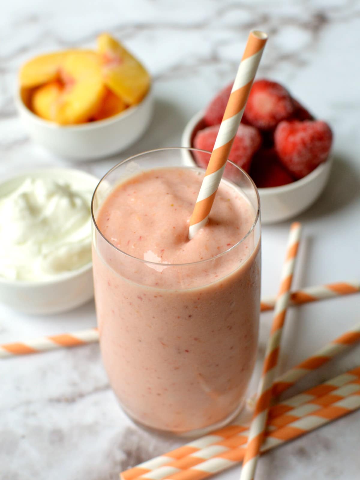 a strawberry peach smoothie