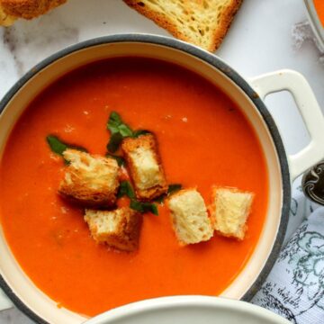 Tomato bisque with croutons