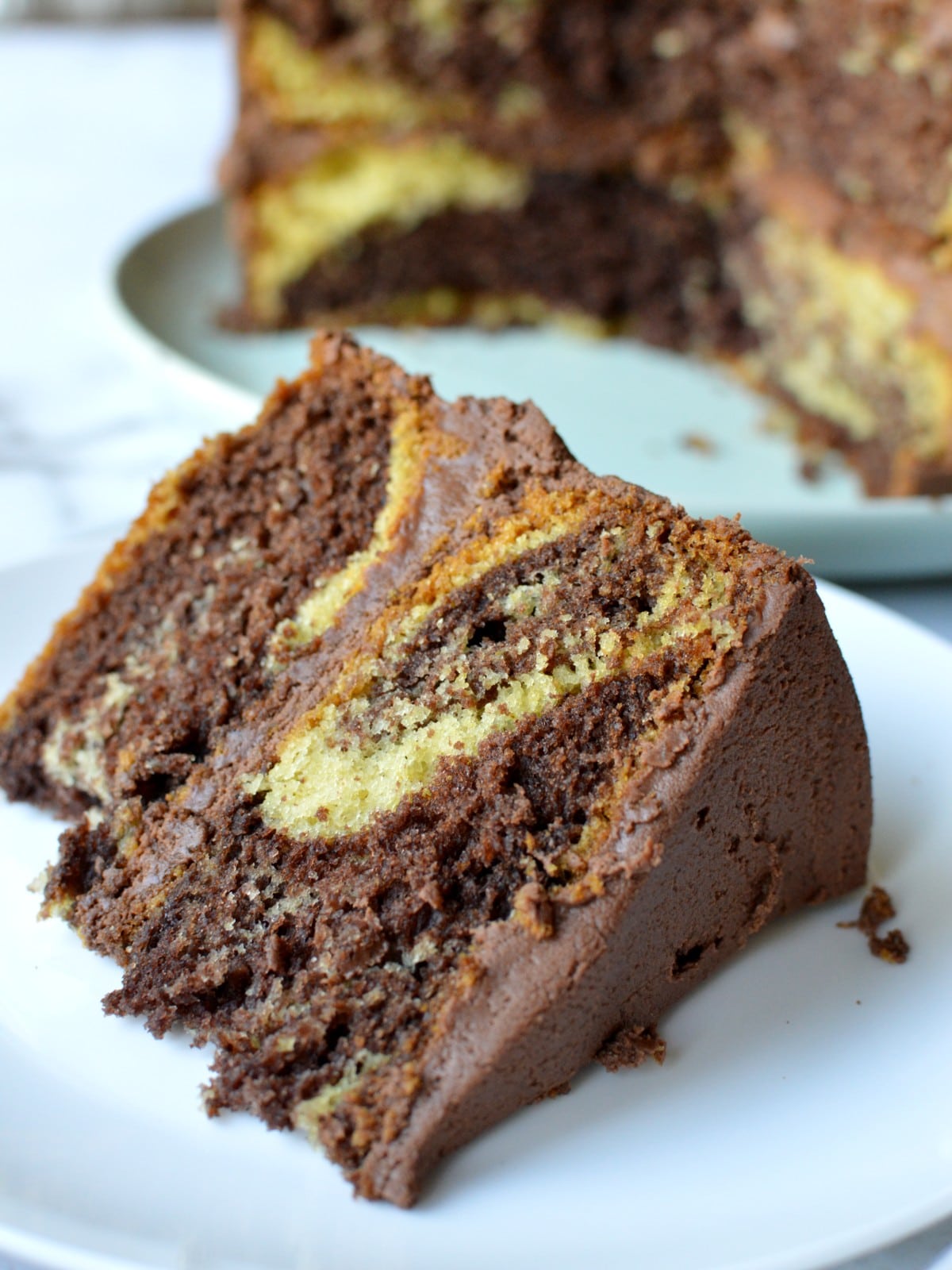 a slice of homemade marble cake