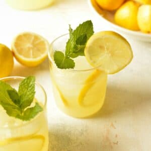 two glasses of lemonade with mint