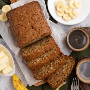 gluten free banana bread cut into slices.