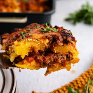 a scoopful of butternut squash lasagna