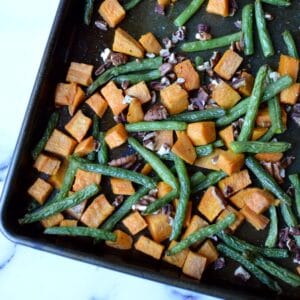 roasted green beans and sweet potatoes