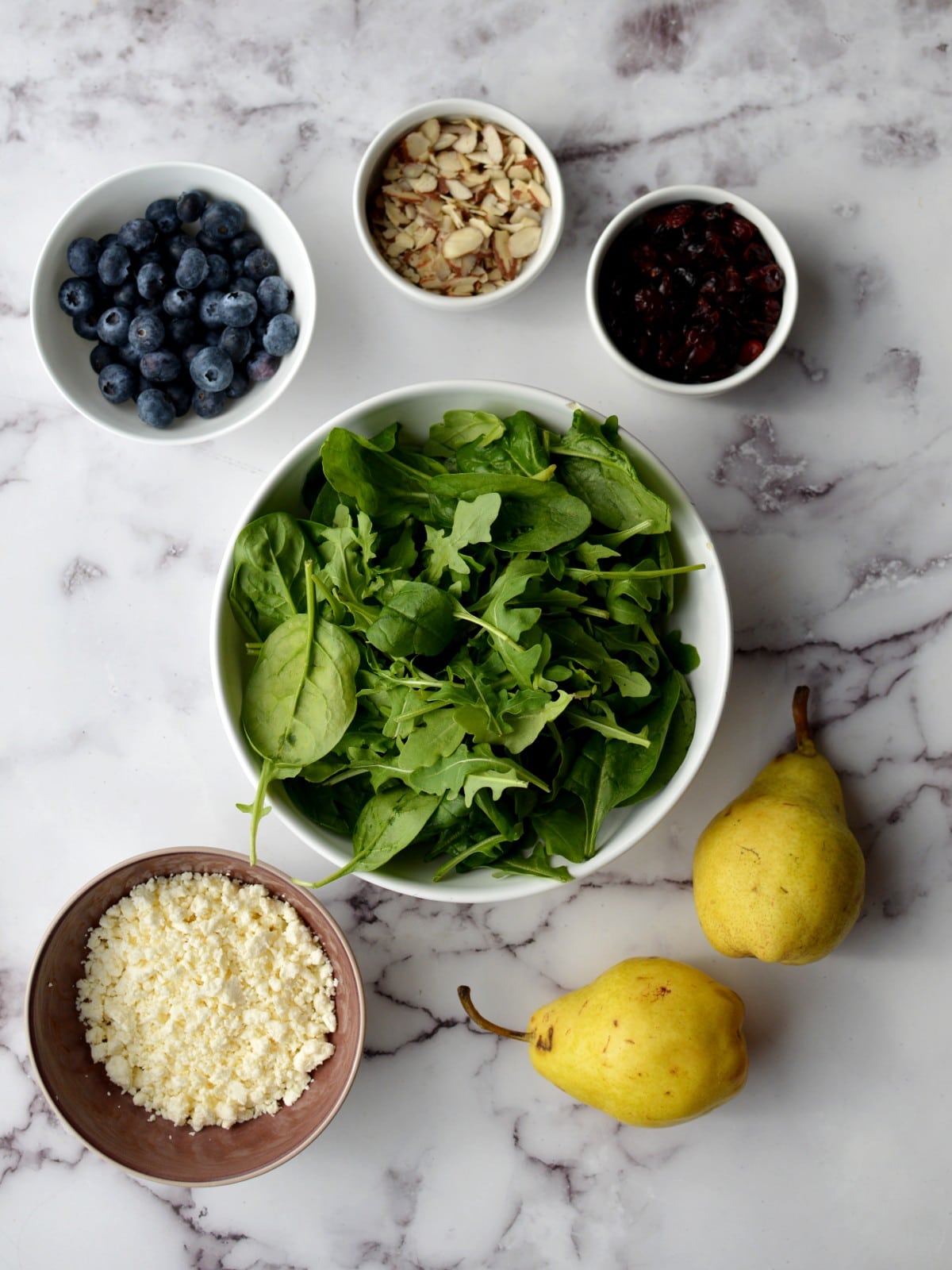 ingredients for spinach arugula salad