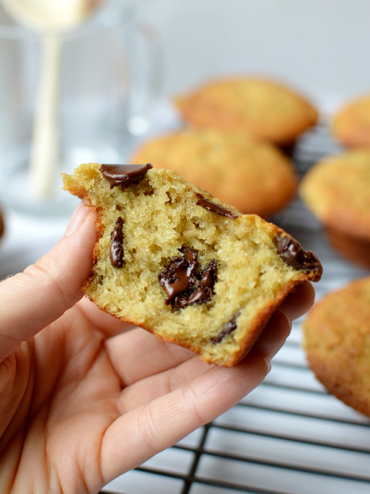 the inside of an almond flour banana muffin