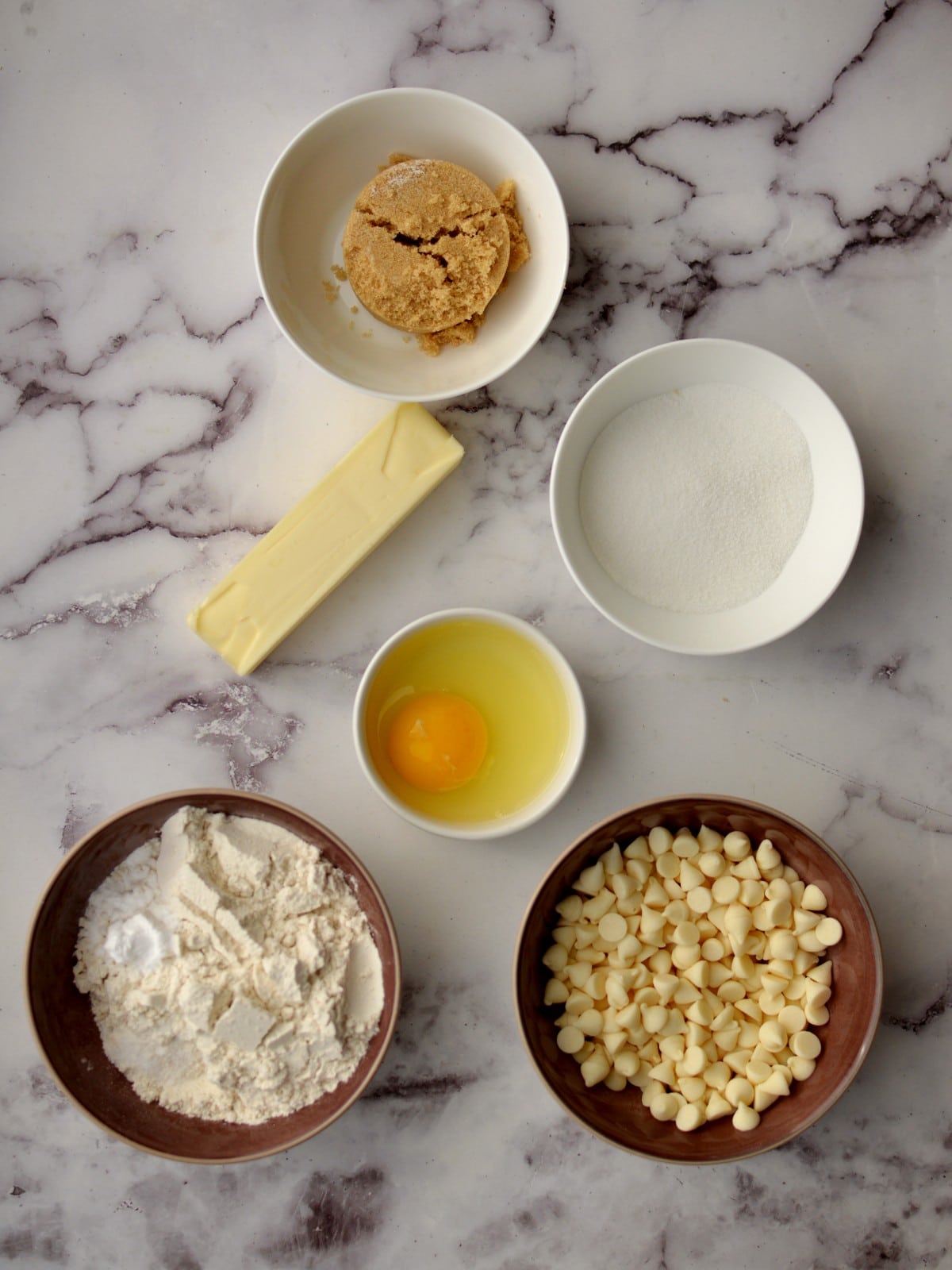 ingredients for gluten free white chocolate cookies