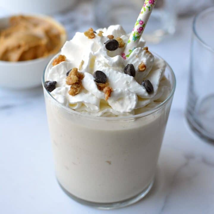 a peanut butter shake with whipped cream
