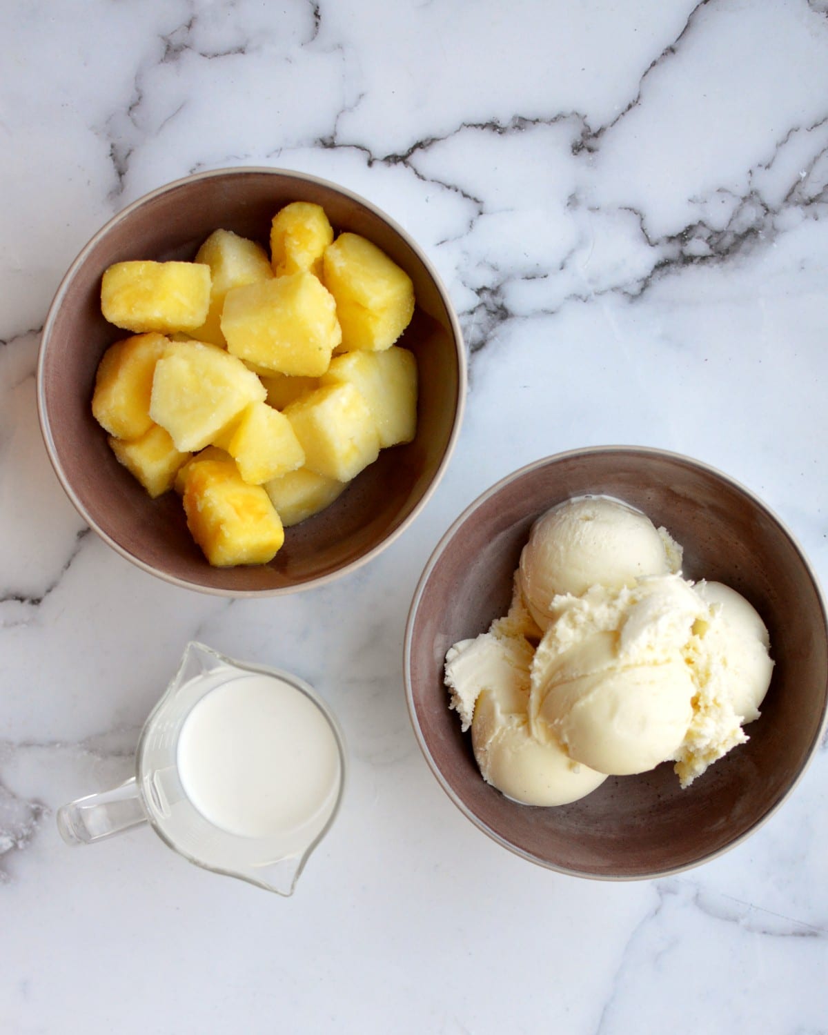 pineapple, milk, ice cream, and pineapple juice