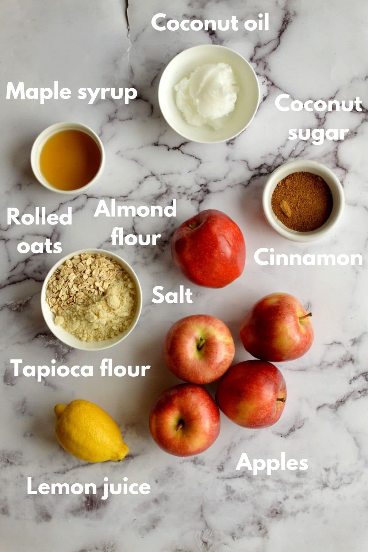 ingredients for an apple crumble with oats