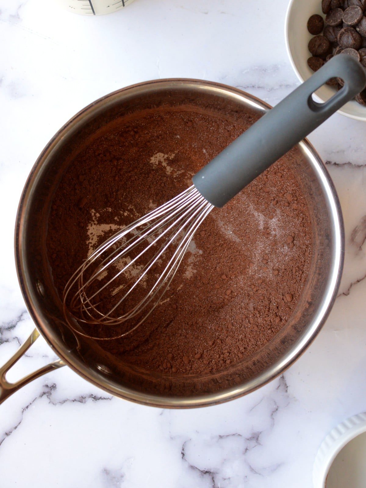 cocoa powder and sugar in a saucepan