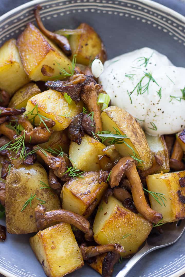 roasted chanterelle mushrooms and potatoes