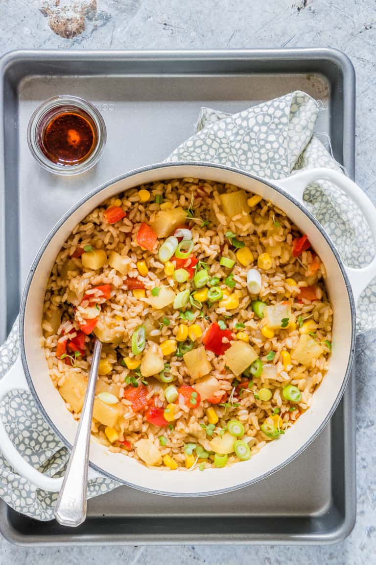 pineapple fried rice in a large pot