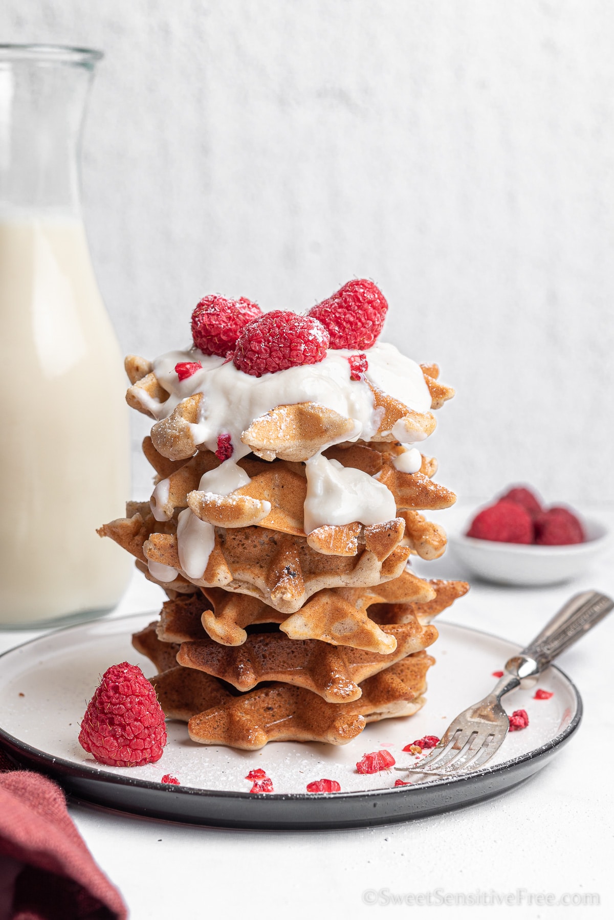 a stack of vegan waffles