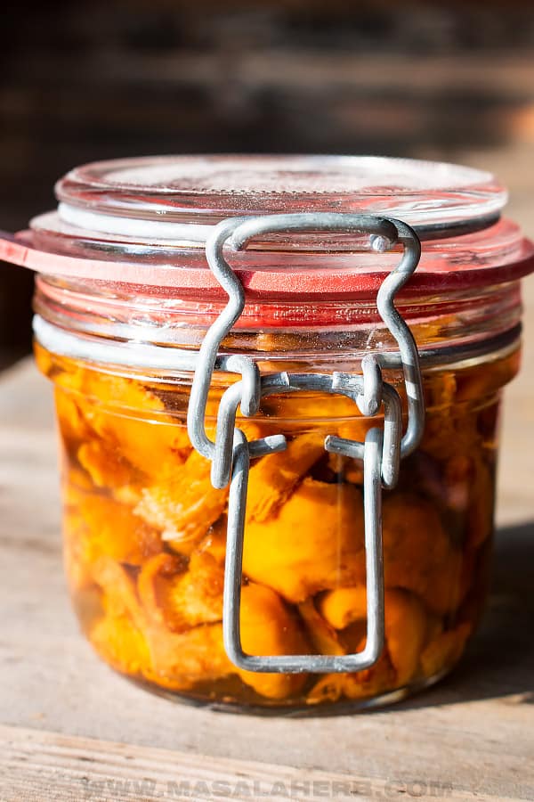 a jar of chanterelle mushrooms