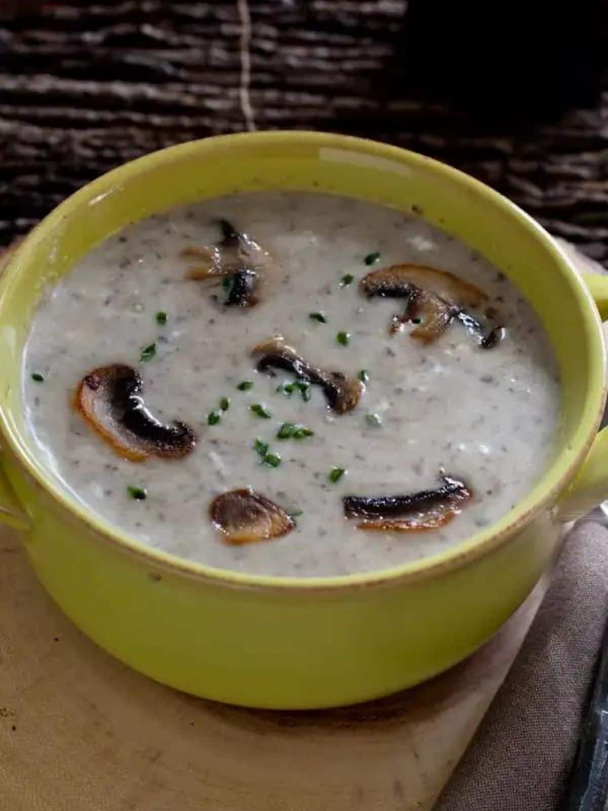 a bowl of mushroom soup