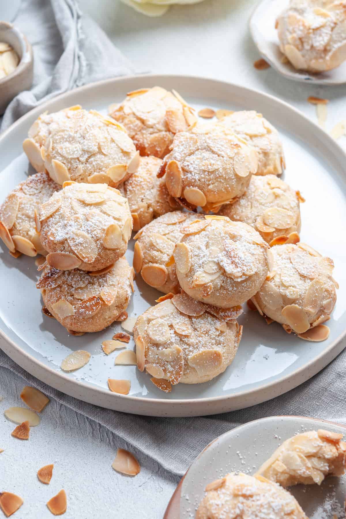 a plate of vegan almond cookies