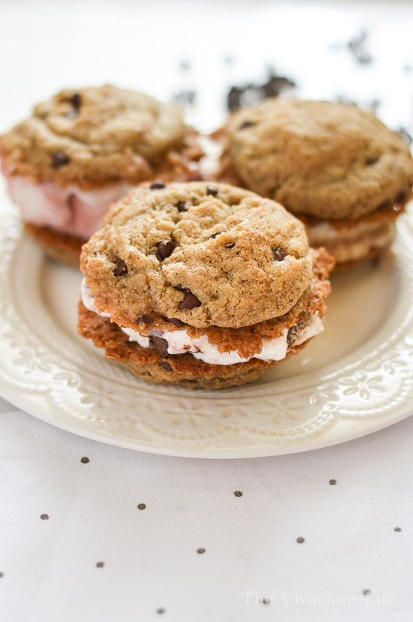 vegan chocolate chip cookie ice cream sandwiches