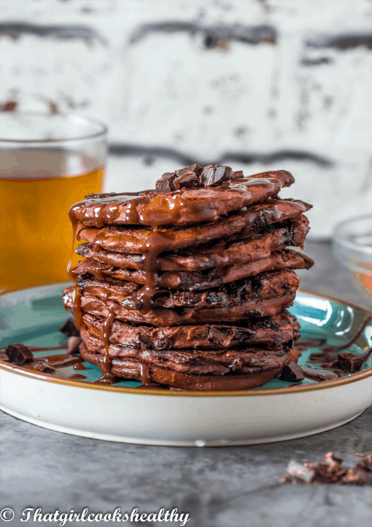 a stack of chocolate chip pancakes