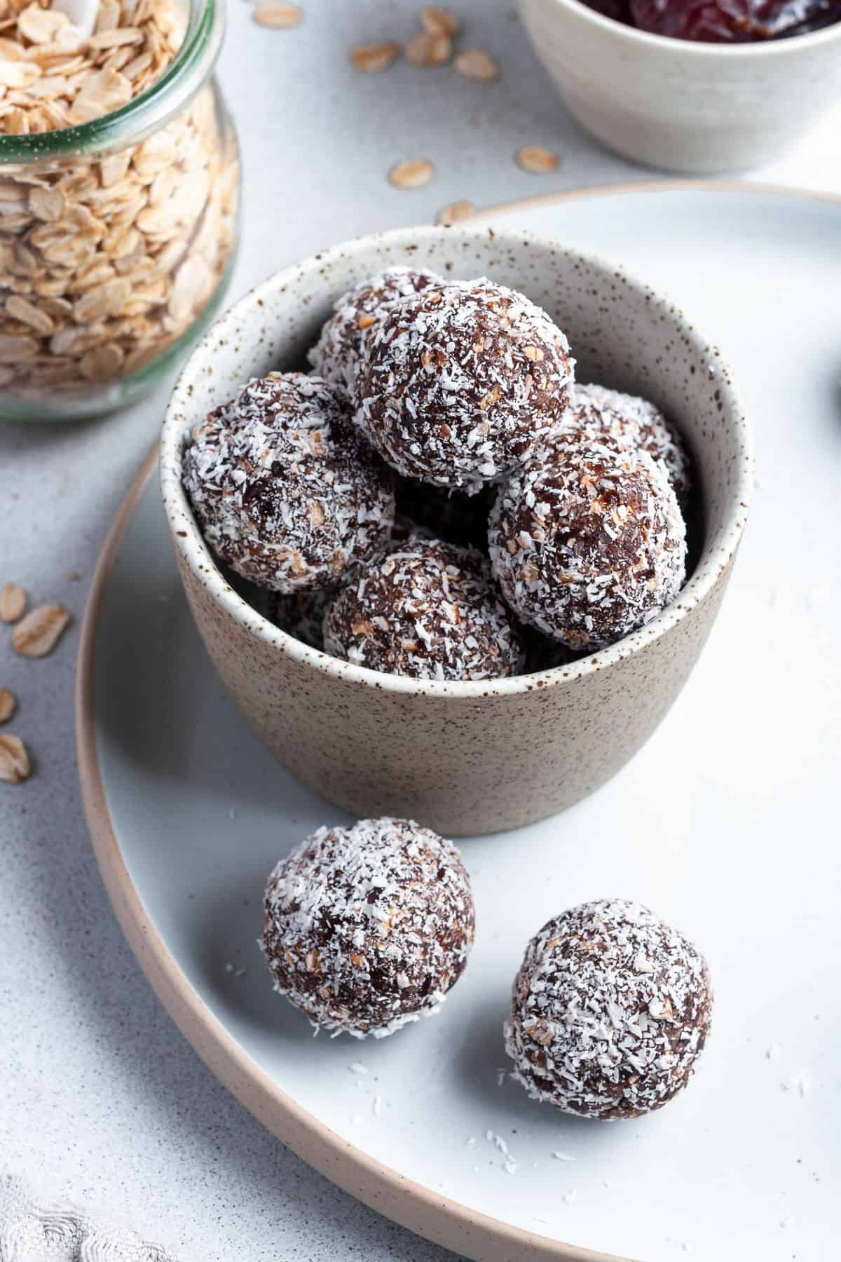 chocolate balls rolled in coconut