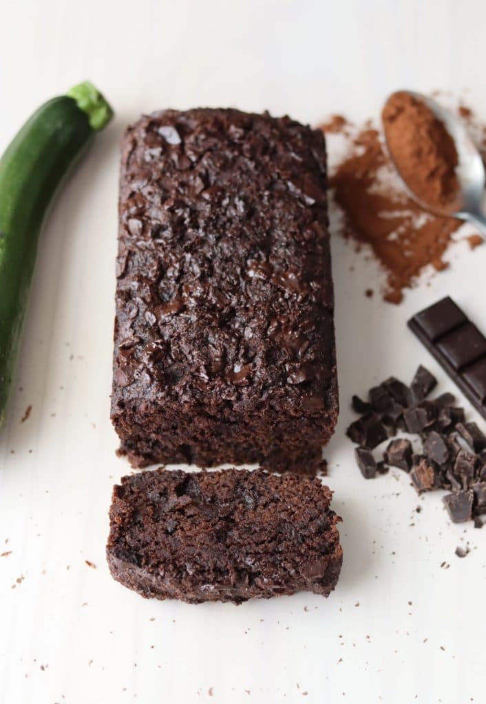 a loaf of gluten free chocolate zucchini bread