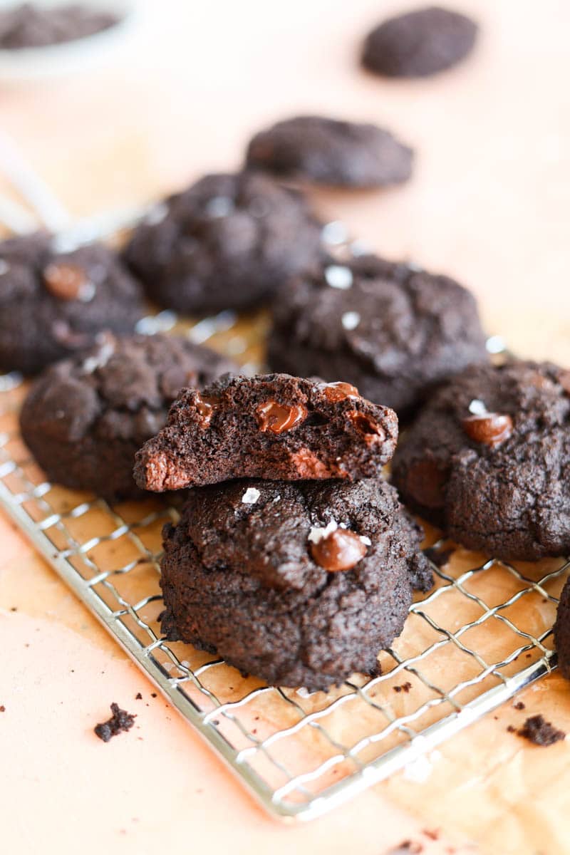a stack of chocolate cookies