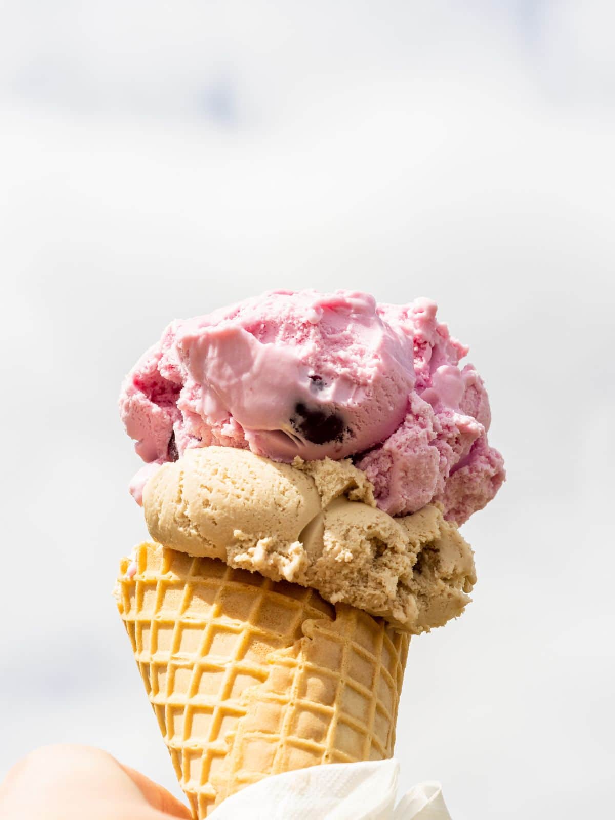 blueberry ice cream on a waffle cone