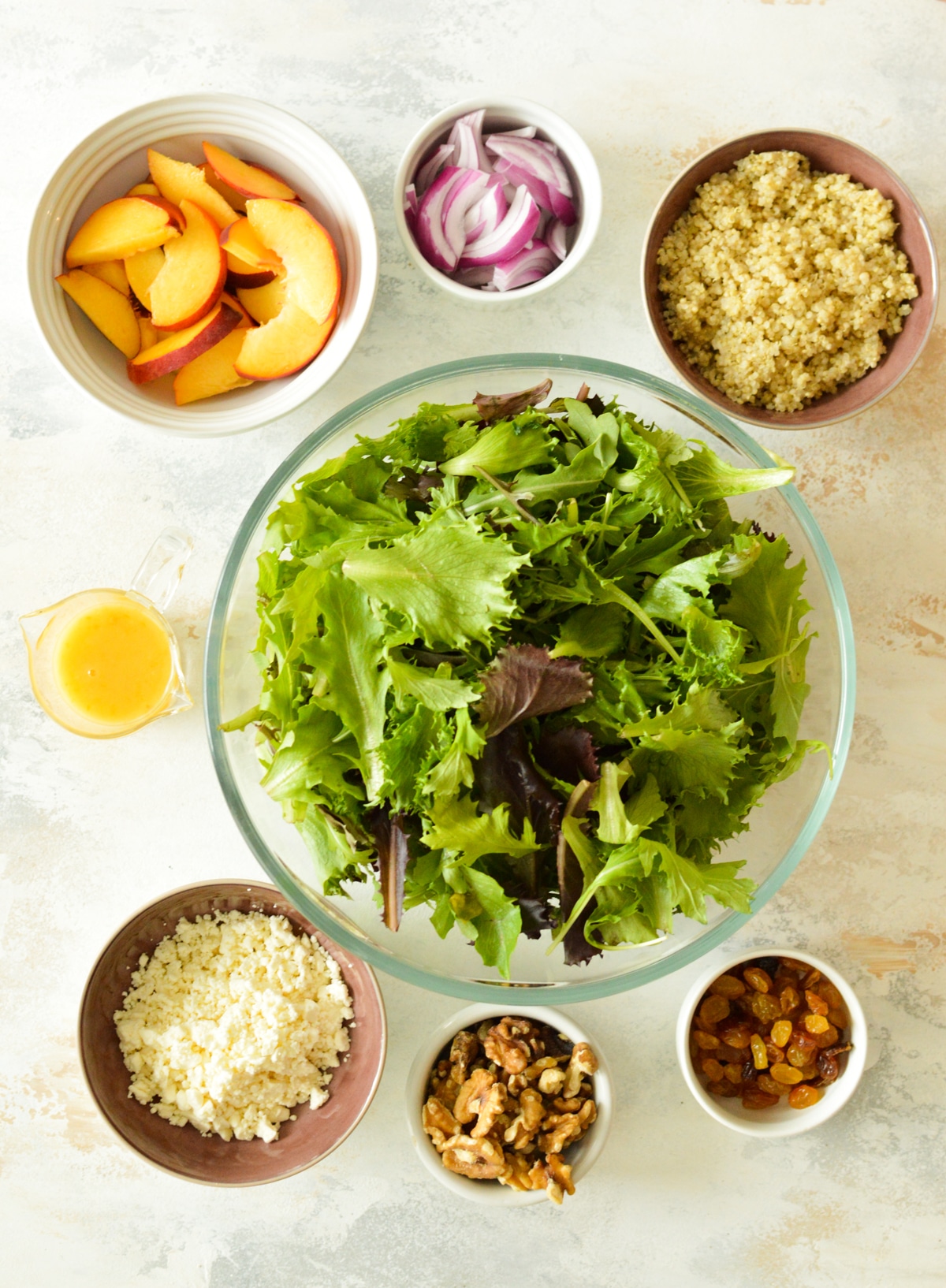 ingredients for lemon quinoa salad with peaches