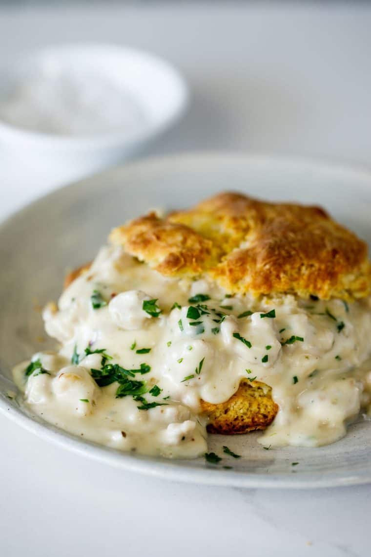 a biscuit with sawmill gravy